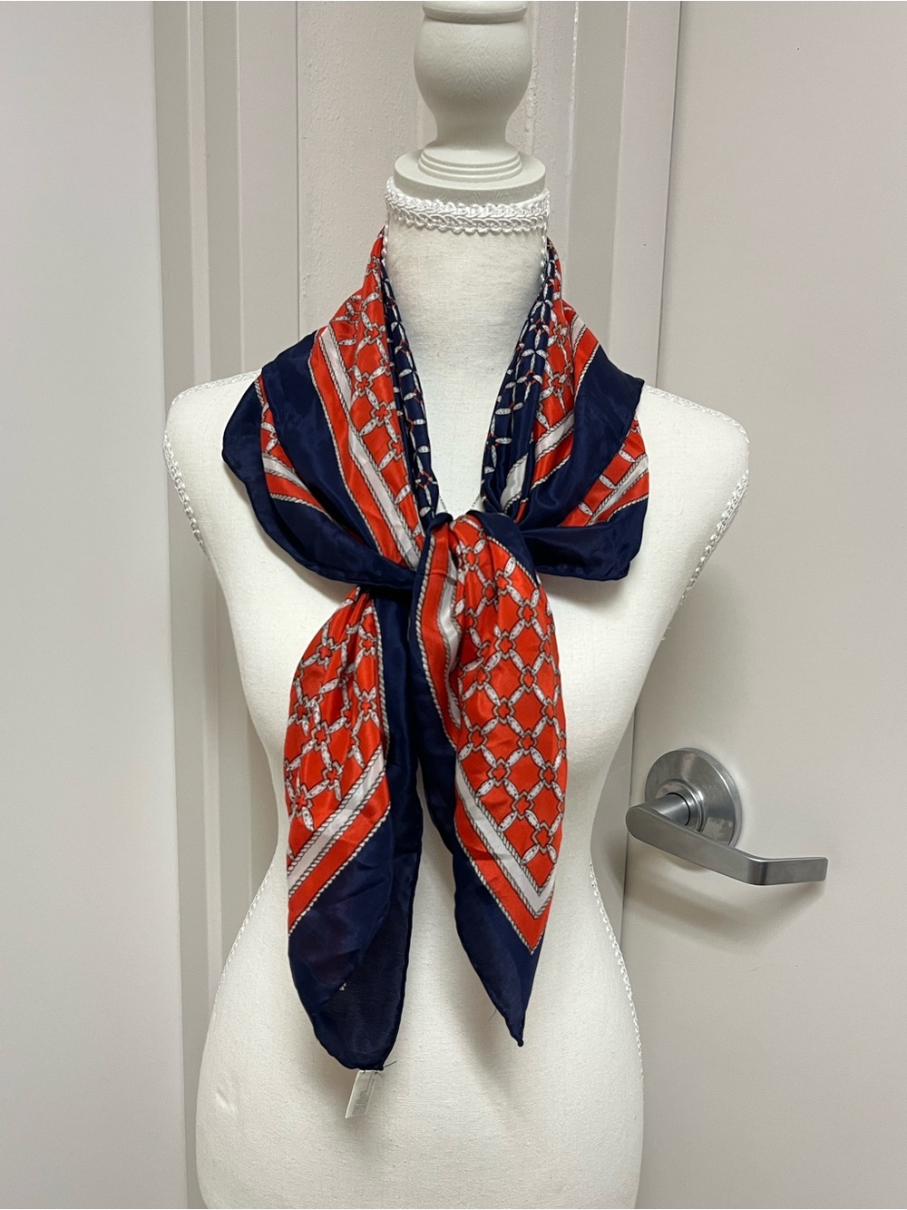 Silk-Blend Navy & Red Patterned Women's Scarf